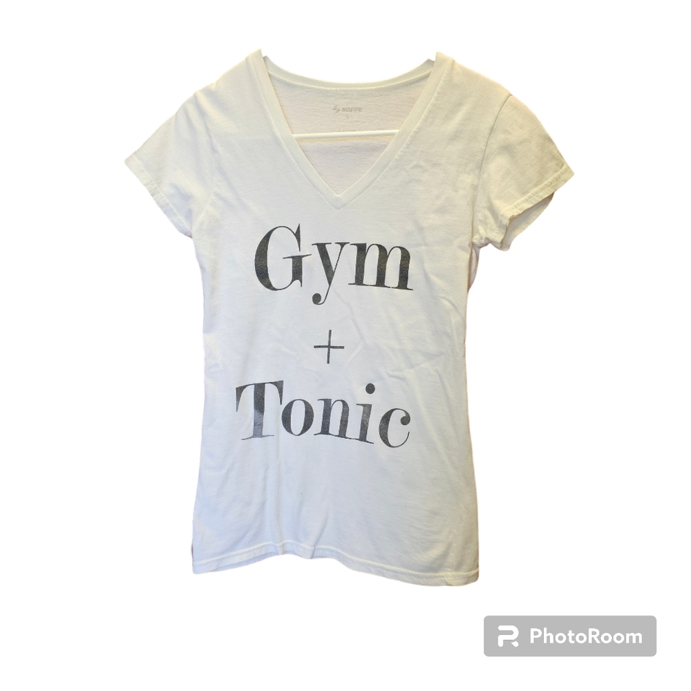 4/$20 Soffe 'Gym & Tonic' White V Neck Tee size XS/S